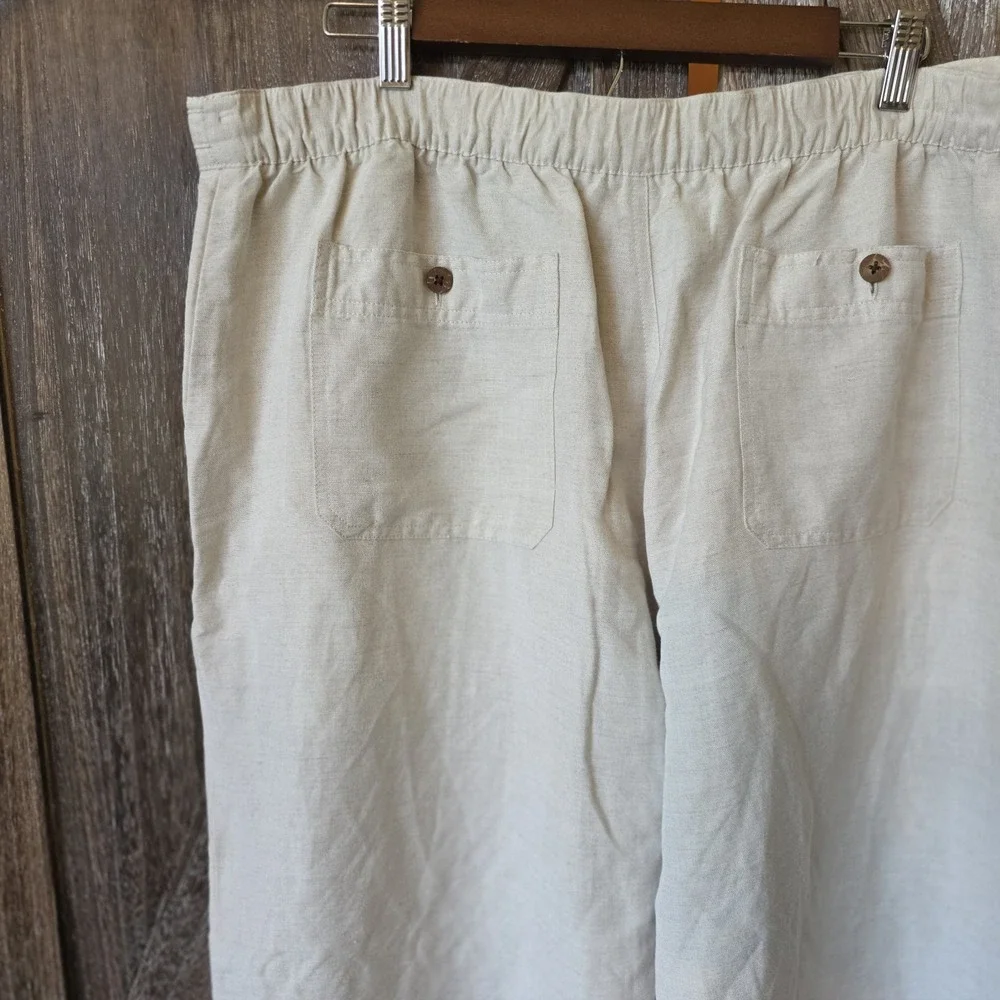 Cubavera Pants Mens Size XL (40-42) Beige Wide Leg Linen Blend Chinos Drawstring